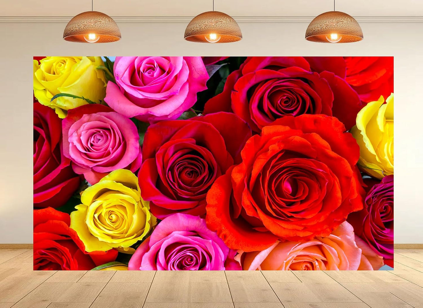 UPXIO 8x6ft Colorful Rose Bouquet Backdrop Mixed Red Pink Yellow Roses Photo Background Tapestry for Valentine's Day