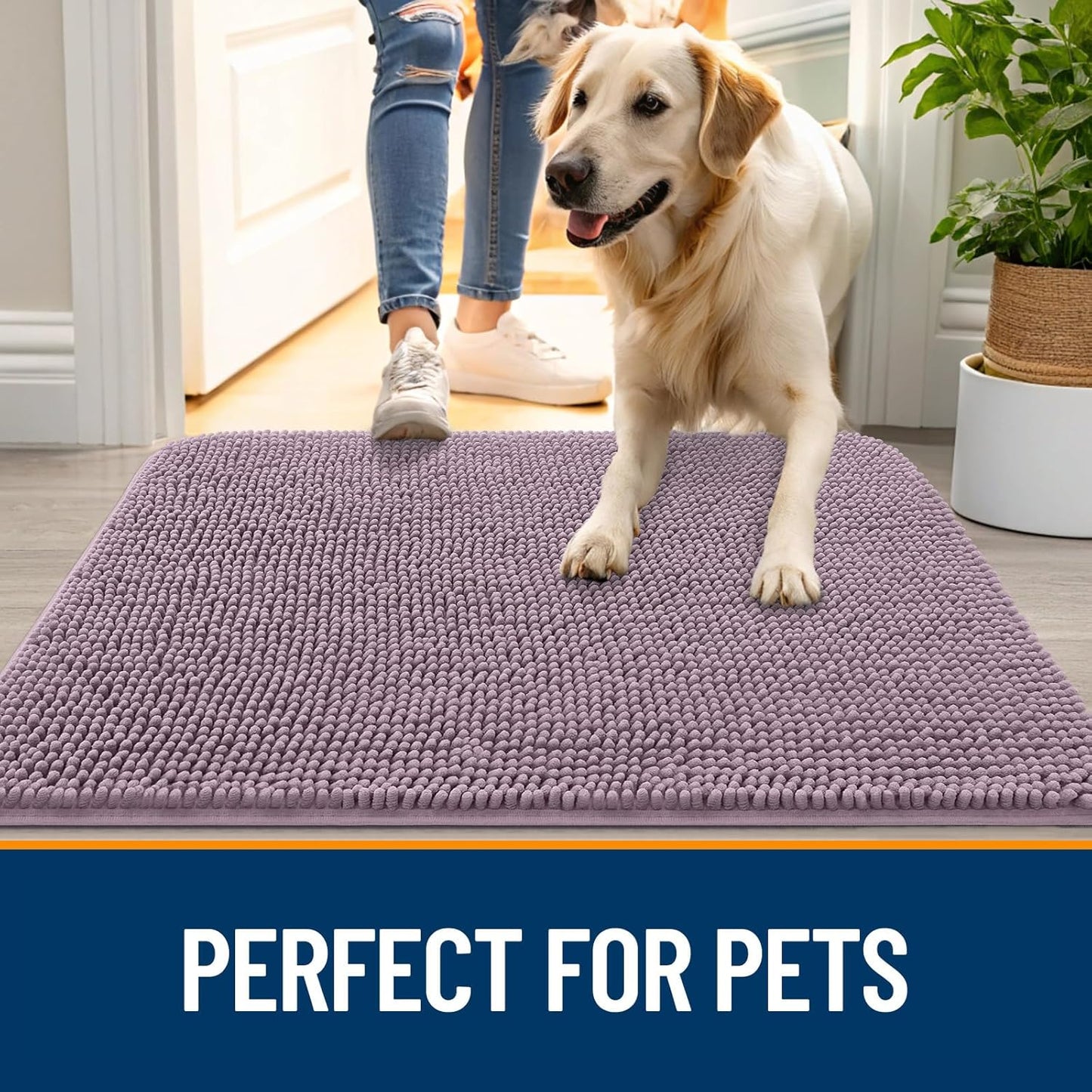 OLANLY Dog Door Mat - Absorbent Non-Slip Mud Mat for Indoor Use | Quick Dry Chenille, 34x21, Deep Plum