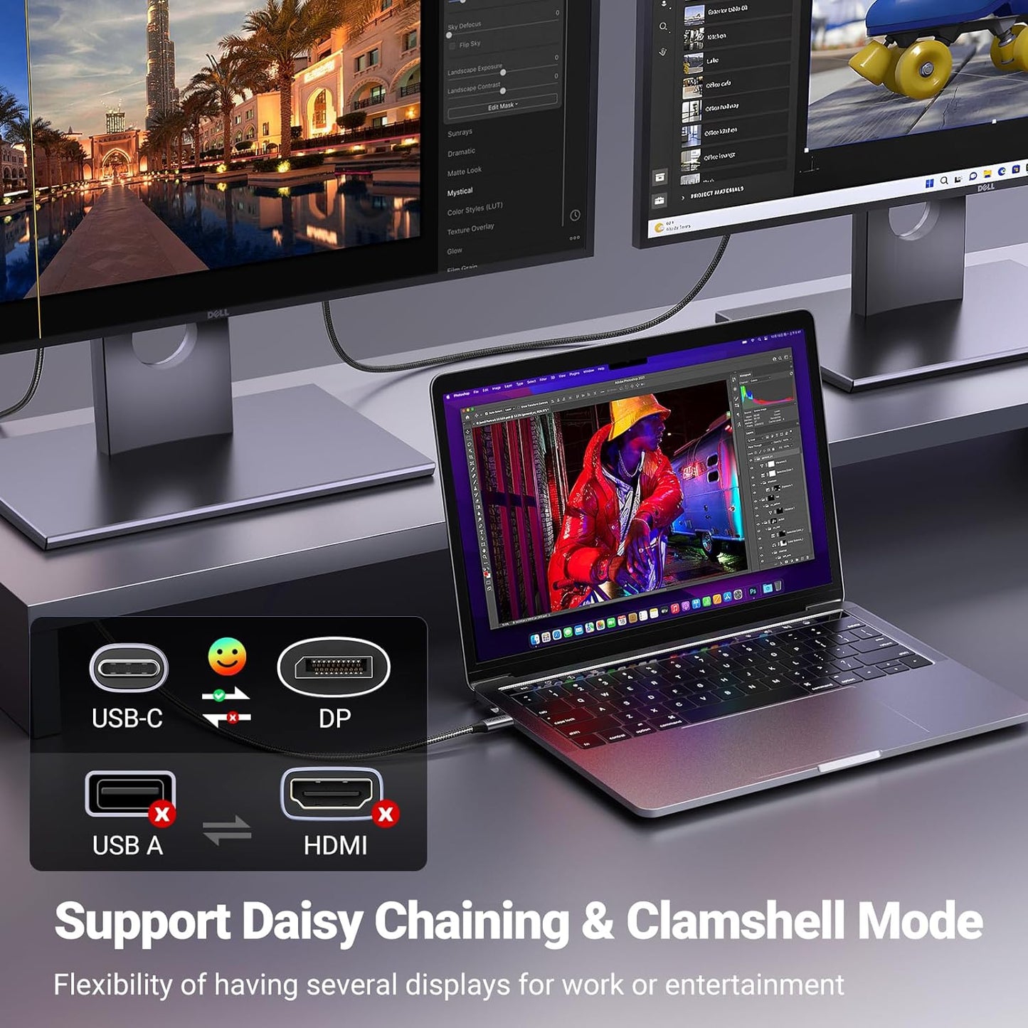 1.4 8K@60Hz 4K@240Hz 4/3 32.4Gbps 17, 3.3FT UGREEN USB C to DisplayPort Cable Unidirectional Thunderbolt to DisplayPort