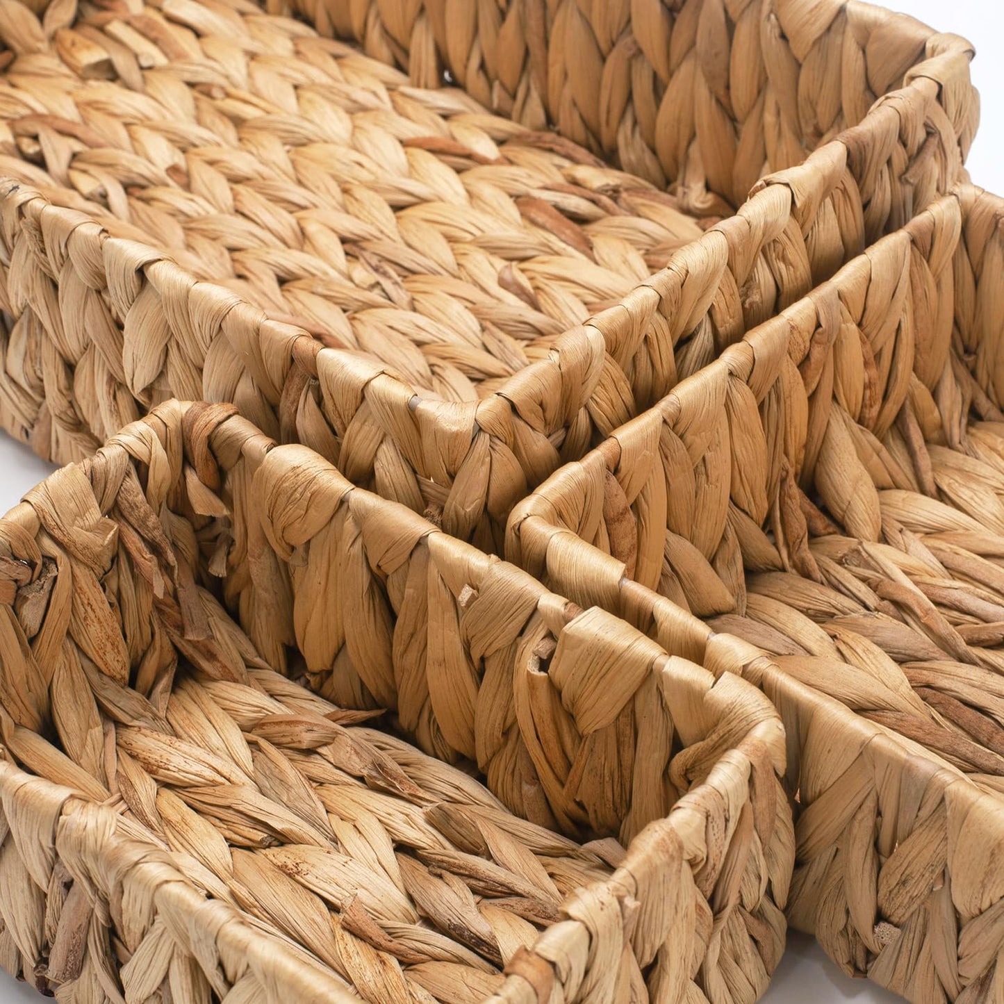 3 Pack Wicker Storage Basket, Natural Woven Water Hyacinth Storage Basket for Shelf Organizing