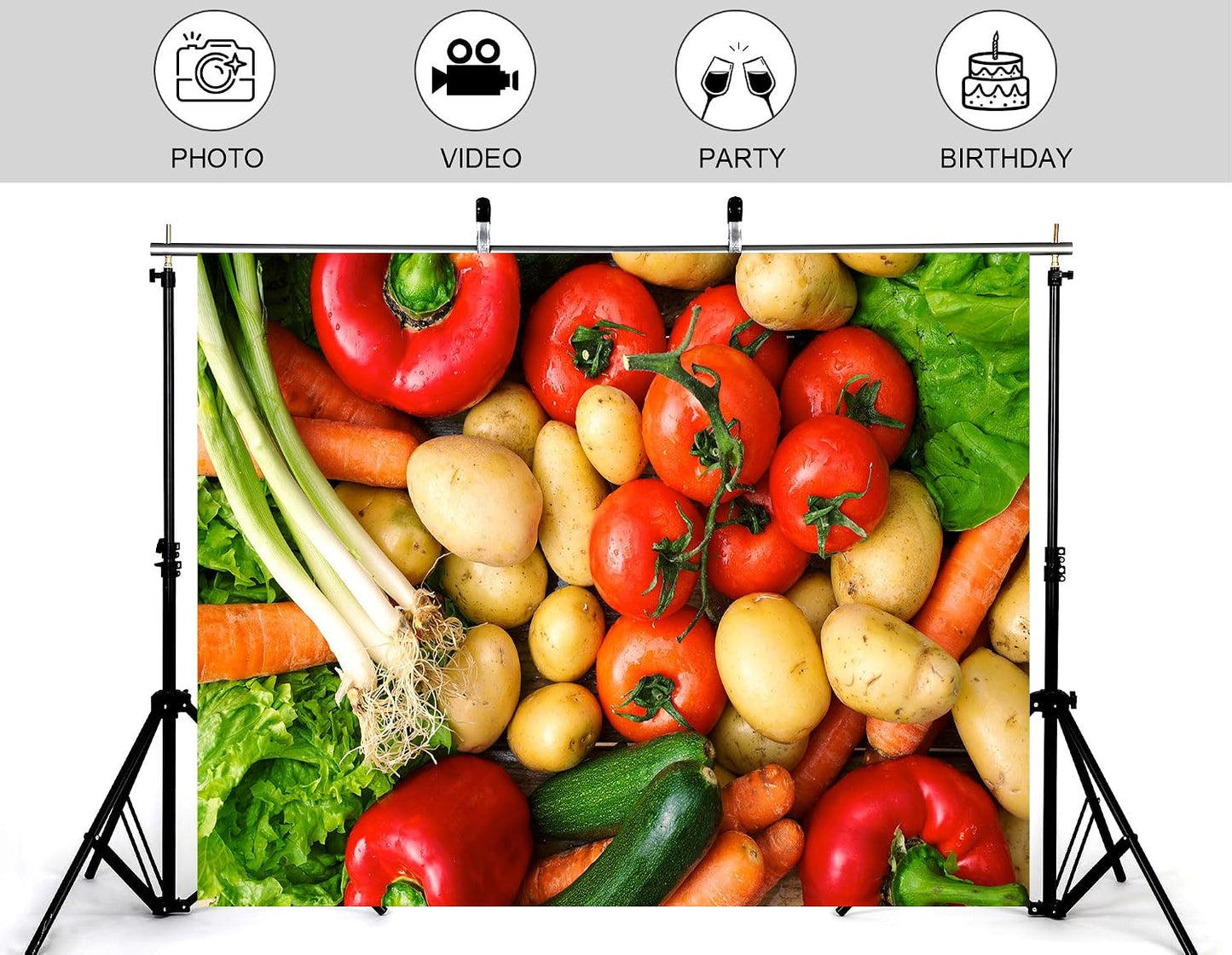 KeyWork 8x8ft Fresh Vegetables Backdrop Colorful Produce Wooden Table Photography Background for Healthy Themed Party