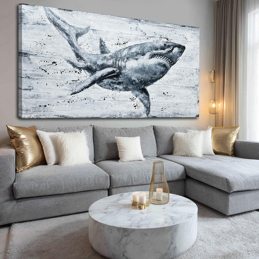 Ocevarin Ocean Animal Canvas Wall Art Large Shark Art Prints Vintage Wall Decor Beach Posters Contemporary Artwork for Living Room Office Home 29x58 Inch