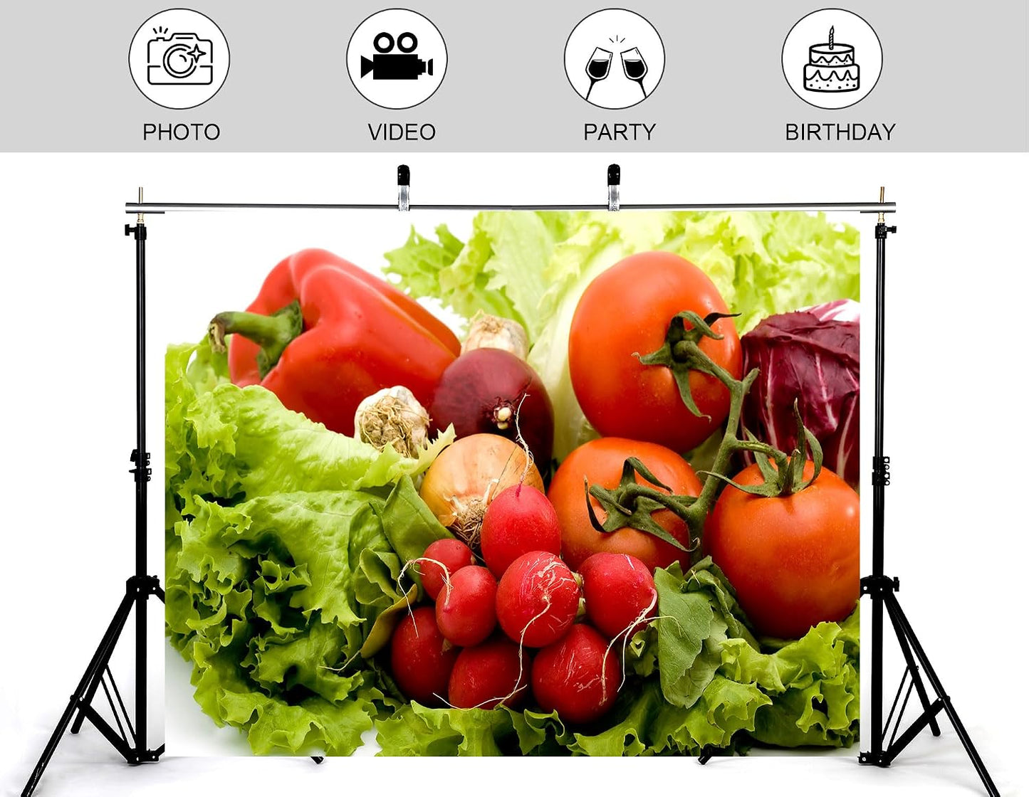 KeyWork 8x8ft Fresh Vegetable Backdrop Farm Produce Photography Background for Party Food Themed Cooking Events