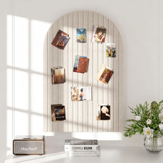 Felt Bulletin Board, 35" x 24" Cork Board Alternative, Decorative Felt Pin Board with 30 Push Pins, Vision Board for Office Home Bedroom Wall Decor, Photo Display (Beige, Arched - 35 x 24 Inches)