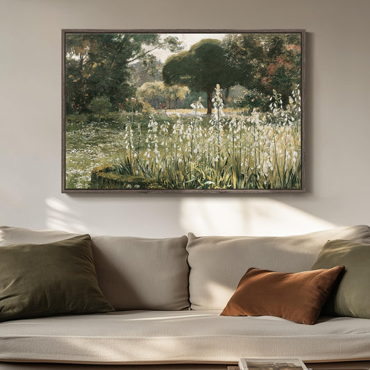 Framed Landscape Wall Art for Living Room, Vintage Farmhouse Cottagecore Canvas Artwork for Walls, Rustis Retro French Country Summer Landscape Paintings Prints for Bedroom Bathroom Wall Decor, 24x36
