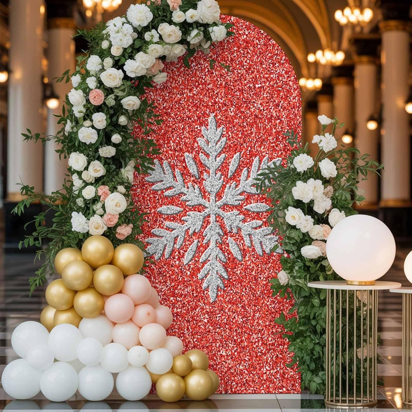 Duskova Living 6 Modern Themed Arch Backdrop Cover FT, Winter Watercolor Sparkling Snowflake Pattern Wedding Arch Cover