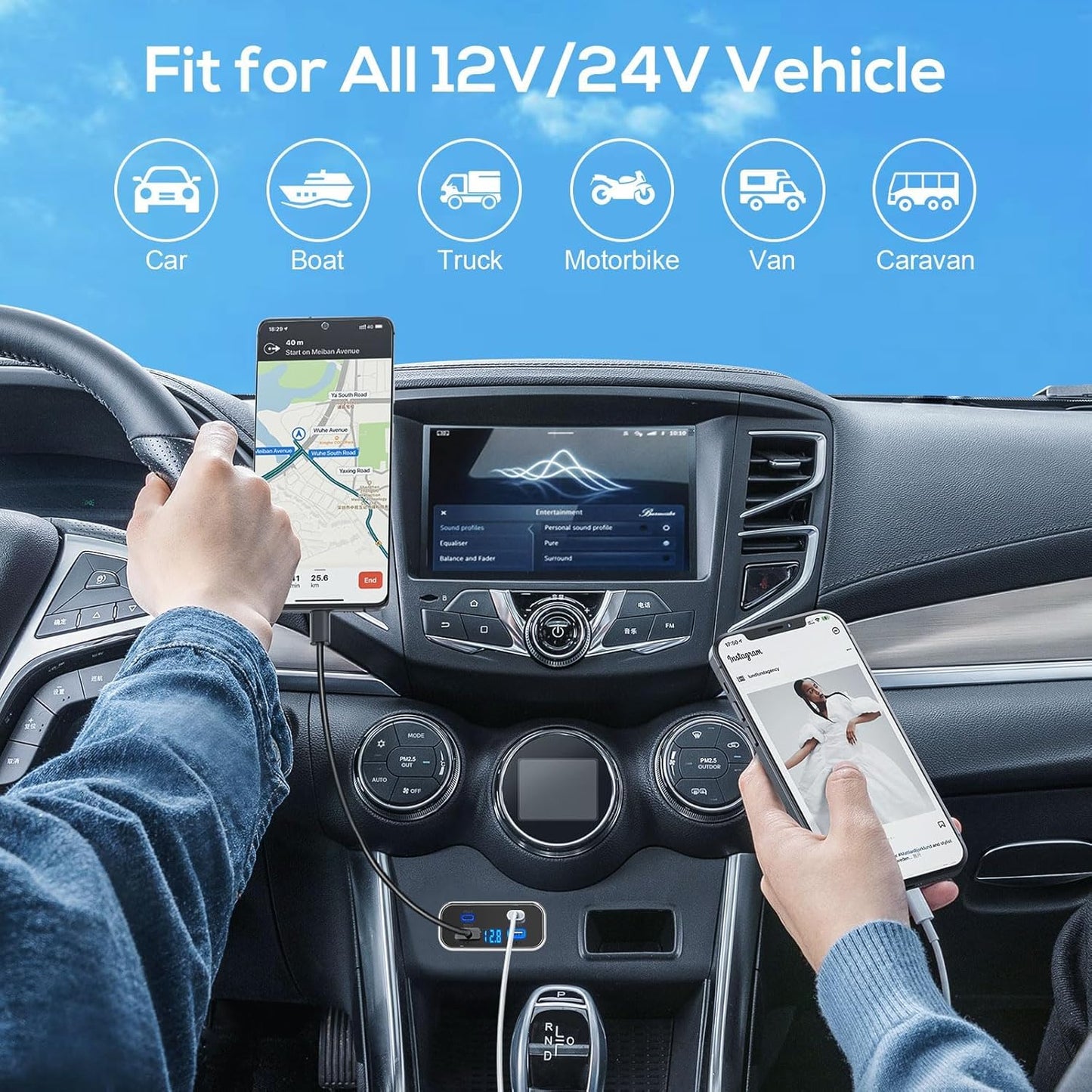 76W 18W 20W PD3.0 12V/24V Linkstyle RV USB Outlet, Dual USB-A & Dual Ports, Power Outlet Panel with Voltmeter for Car