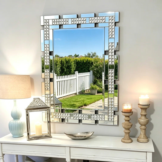 Chende Crystal Decorative Wall Mirror for Living Room, 36 X 24 Inches Large Mirror for Wall Decor with Beveled Edge, Rectangle Elegant Wall Decor for Living Room, Dining Room, Entryway