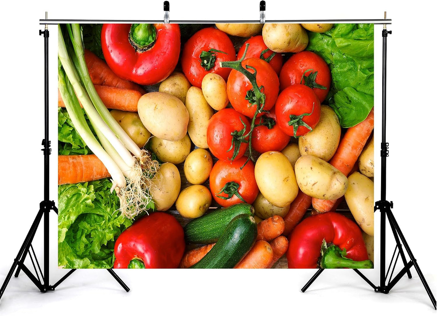 KeyWork 10x7ft Fresh Vegetables Backdrop Colorful Produce Wooden Table Photography Background for Healthy Themed Party