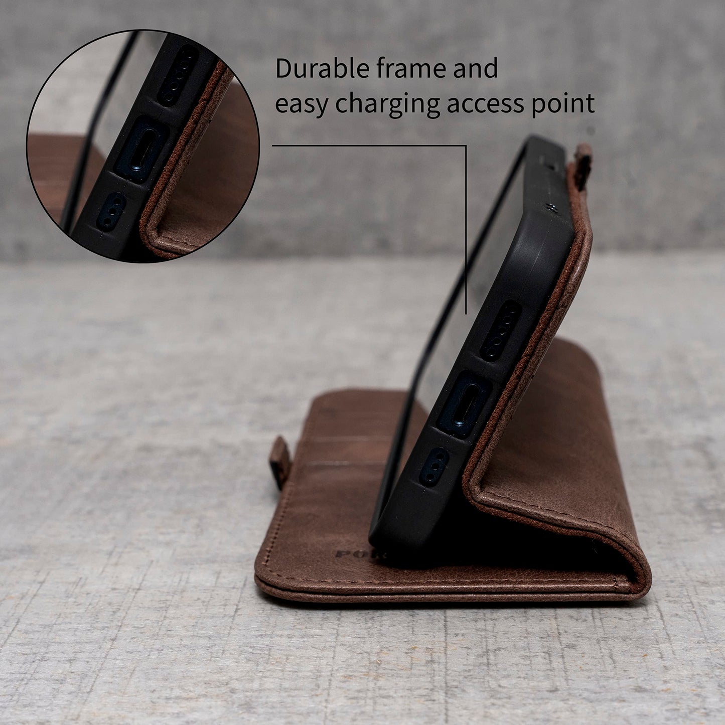 Porter Riley - Leather Case for Samsung Galaxy S23. Premium Genuine Leather Stand Case/Wallet/Cover (Chocolate Brown)