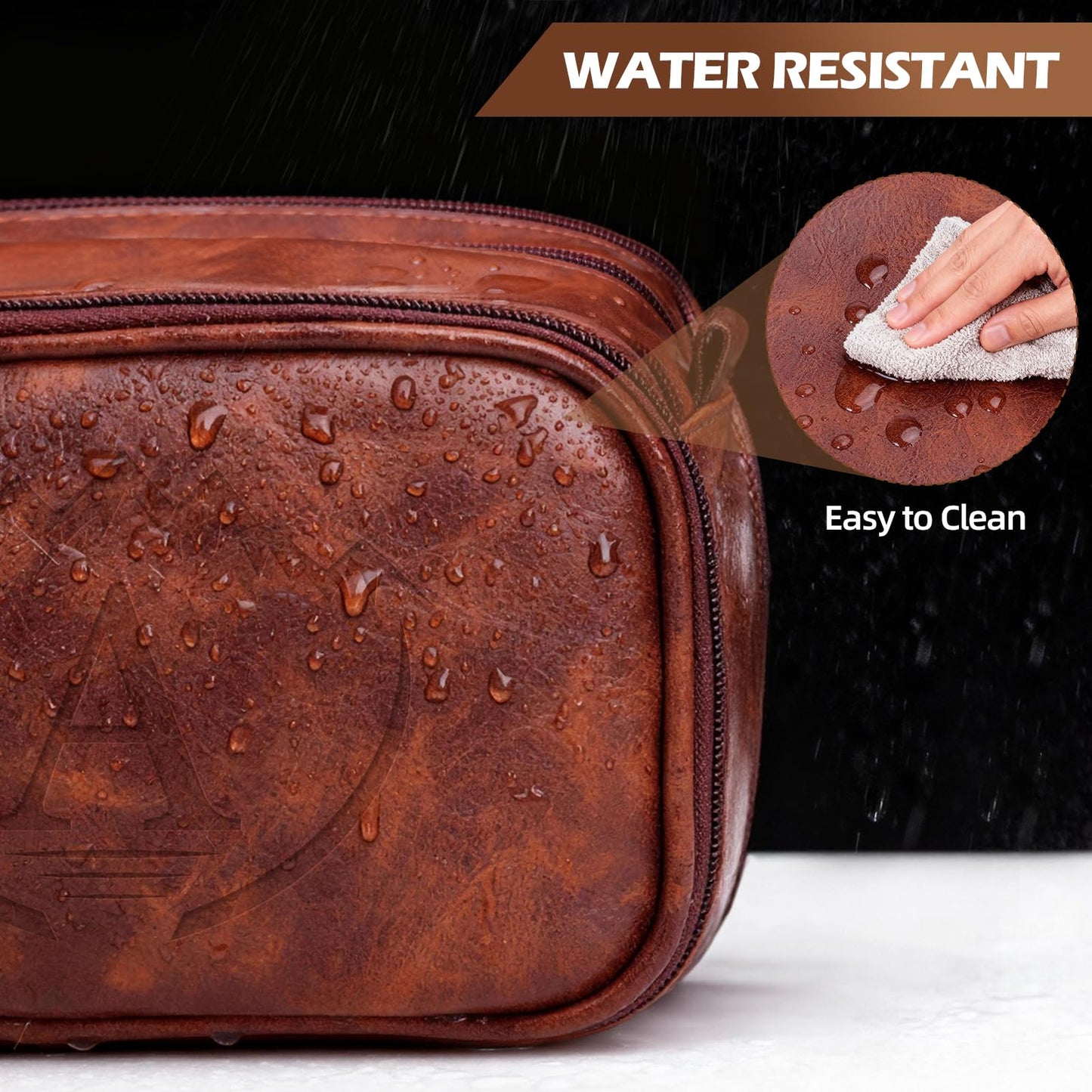 Ecttunafe Personalized Fathers Day Presents Travel Toiletry Bag for Men, Engraved Initial PU Leather Waterproof Shaving Bag, Best Dad Birthday Gift Ideas for Dad Father New Dad Papa Elderly,A