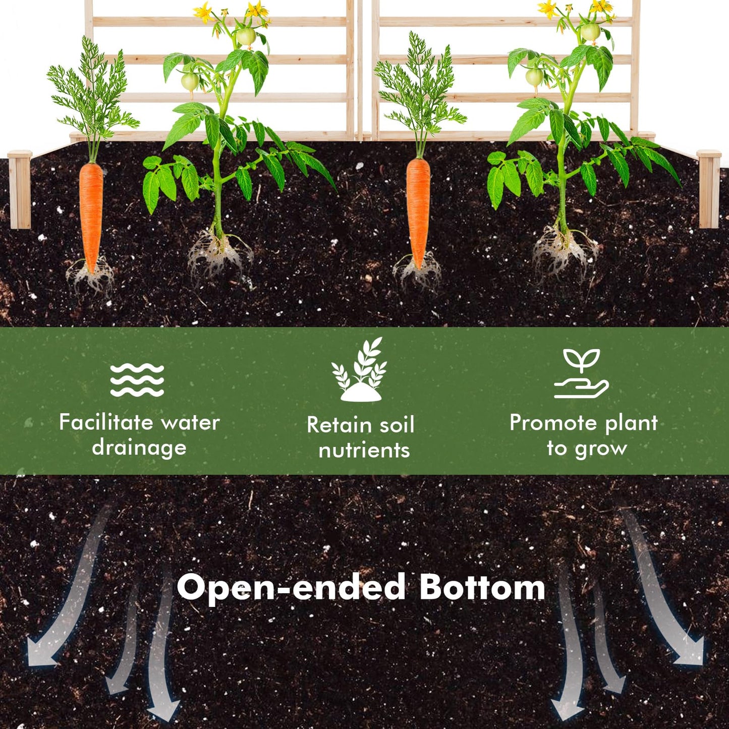 HAPPYGRILL Raised Garden Bed with 3 Trellises, Outdoor Wood Raised Bed w/ 2 Planter Boxes for Flowers, Vegetables, Fruits Climbing Vines, Elevated Garden Box for Yard Patio, 88" L x 45" W x 43" H