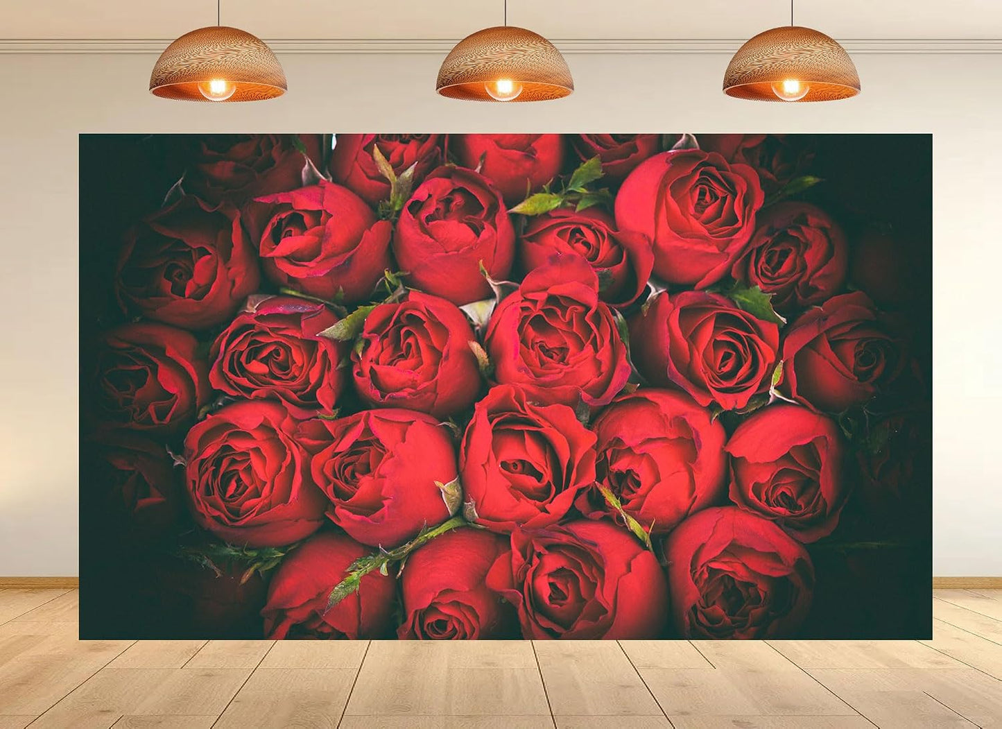 UPXIO 10x7ft Dense Red Roses Bouquet Backdrop Romantic Floral Deep Red Petals Photo Background Tapestry for Wedding