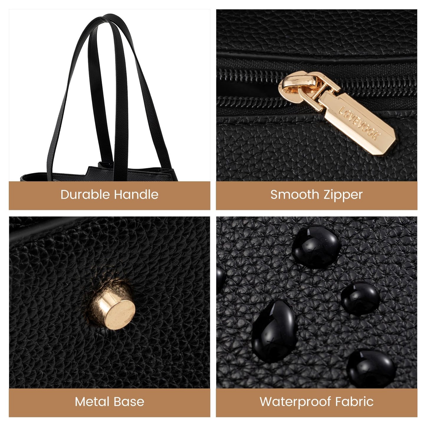 LOVEVOOK Work Tote Bags for Women - PU Leather Laptop Tote Bag for Women with Clutch, Large Capacity Office Purse Computer Briefcase for Casual Business Travel, Black