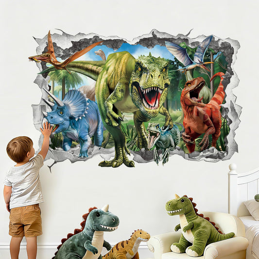 wondever 3D Large Dinosaur Wall Stickers Break Through Dino Jungle Dinosaur Peel and Stick Wall Art Decals for Boys Room Baby Nursery Kids Bedroom