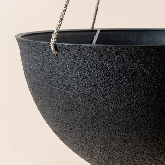 LA JOLIE MUSE Hanging Planters for Outdoor Plants, Large Hanging Planter with Drain Holes, Black Hanging Flower Pots (13.2 Inch, Set of 2)