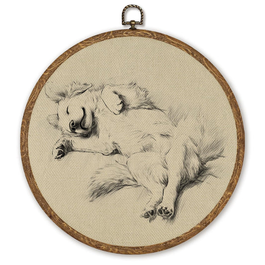 Vintage Beige Dog Wall Art Decor, Retro Animal Round Wall Hanging, Cottagecore Dogs Canvas Prints Artwork for Living Room Bedroom Home, Pet Lovers Gift and Dog Memorial Gift 10x10 Inch (Grey-Dog02)