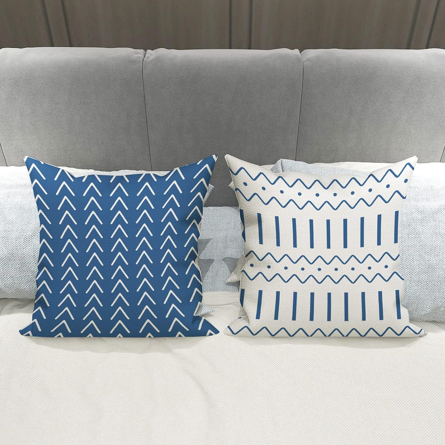 YCOLL Pillow Covers 18x18 Set of 4, Modern Sofa Throw Pillow Cover, Decorative Outdoor Linen Fabric Pillow Case for Couch Bed Car，Light Blue