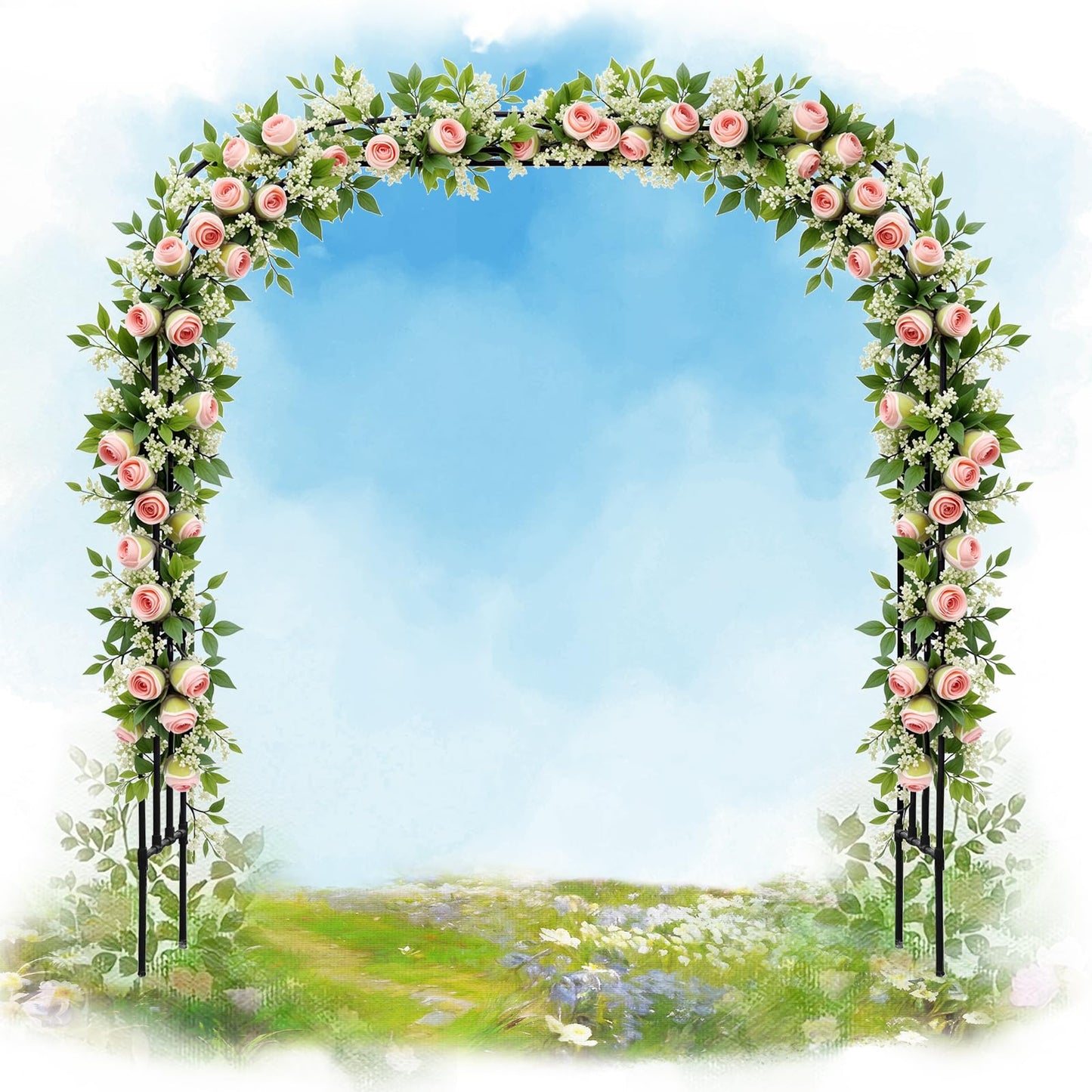 SHANTRA Garden Arch Trellis, 126’’ L x 94.5’’ H Adjustable Garden Arbor Trellis for Climbing Plants Outdoor, Large Wedding Arch for Ceremony, Party, and Lawn Decoration, Black