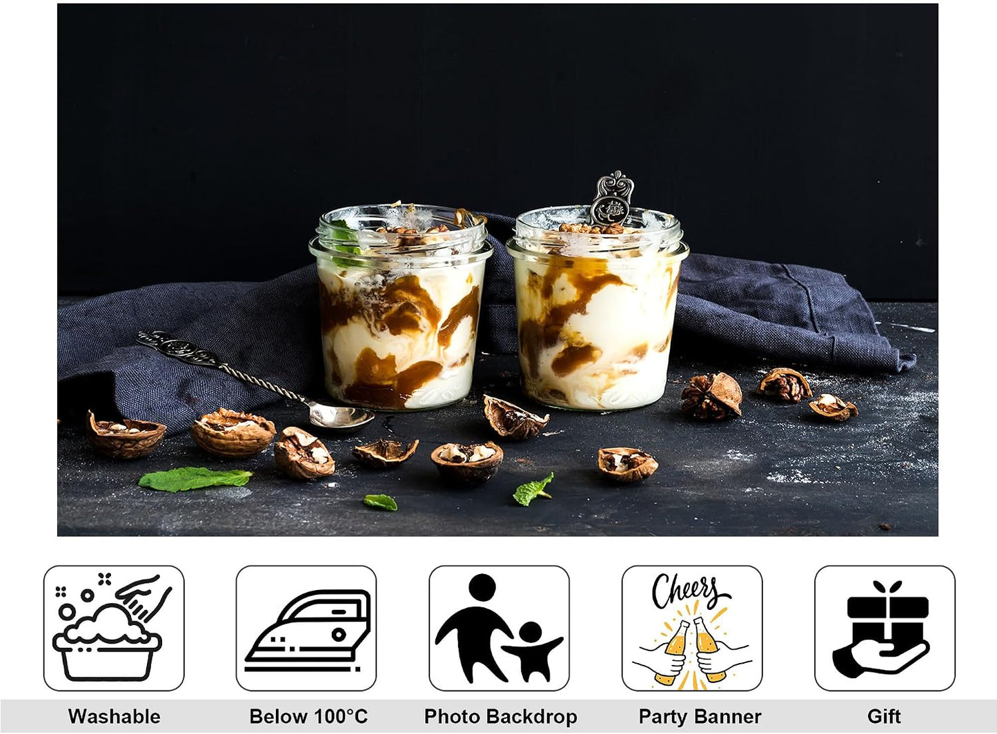 KeyWork 10x10ft Yogurt Parfait Backdrop Walnut and Caramel Dessert Photography Background for Brunch Party Sweet Event