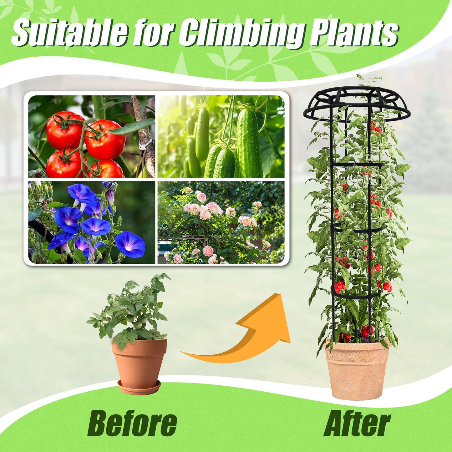 Quibbay Garden Trellis for Climbing Plants Outdoor, 65 Inch Mushroom Top Trellis for Climbing Plants, Plant Trellis Support for Potted Plants Climbing Vine Rose Clematis Vegetable Trellis, 2 Pack