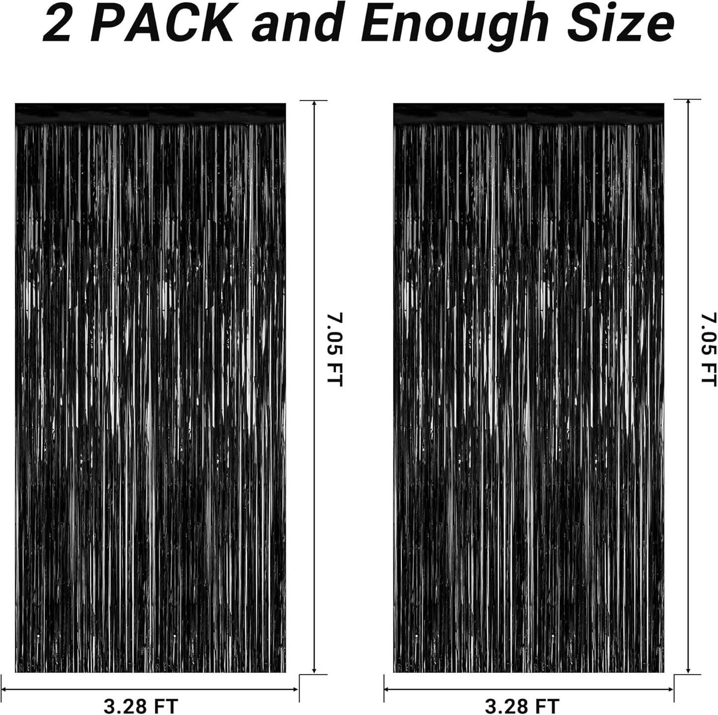 2026 Graduation Party Decorations by [Brand Name] - 2 Pack Black Backdrop & Metallic Fringe Curtains | 3.28 FT x 7.05 FT