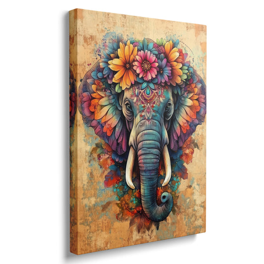 Framed Boho Graffiti Abstract Africa Elephant Retro Flower Picture Wall Decor Gift Colorful Mandala Floral Print Vintage Animal Painting Canvas Wall Art for Living Room Bathroom (12"x16")