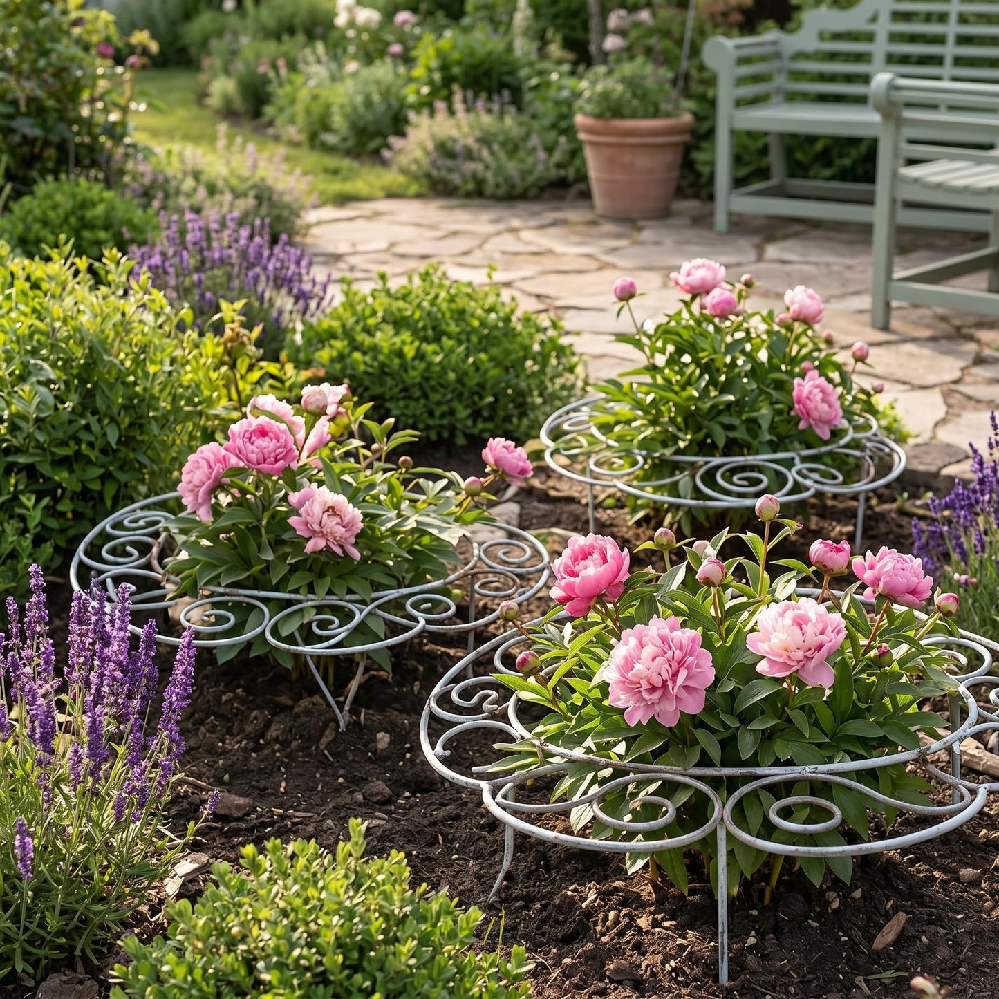 Peony Cages and Supports–Heavy Duty Metal Plant Support Ring for Garden, Grow Through Plant Support Stakes for Roses Hydrangeas, Outdoor Flower Cage with Weather-Resistant Iron Frame (1 pcs Large)