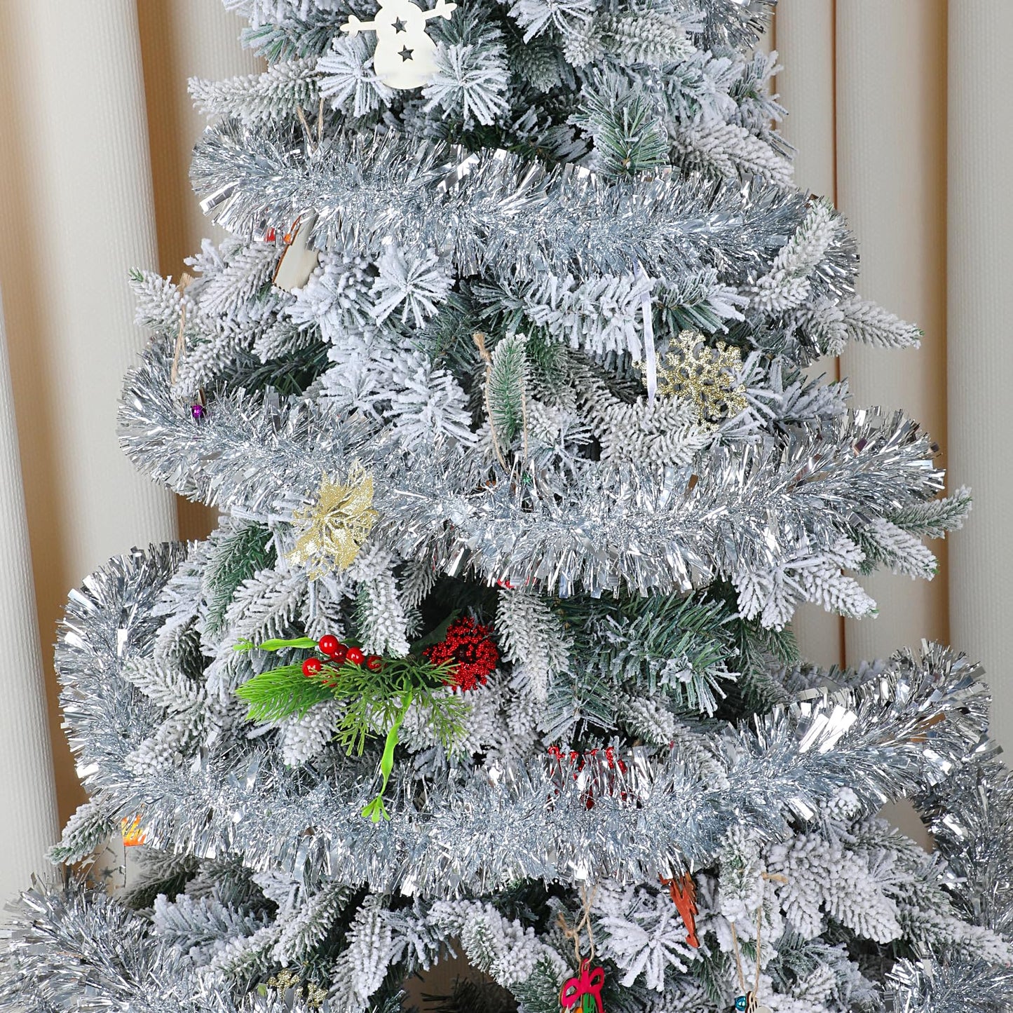DECORA 33 Feet Silver Tinsel Garland, Christmas Metallic Hanging Tinsel Garland for Xmas Tree Home and Party Decoration