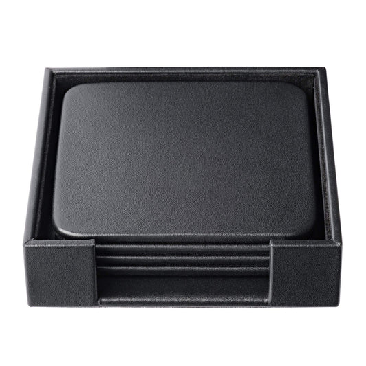 Dacasso Black Leather 4-Square Coaster Set