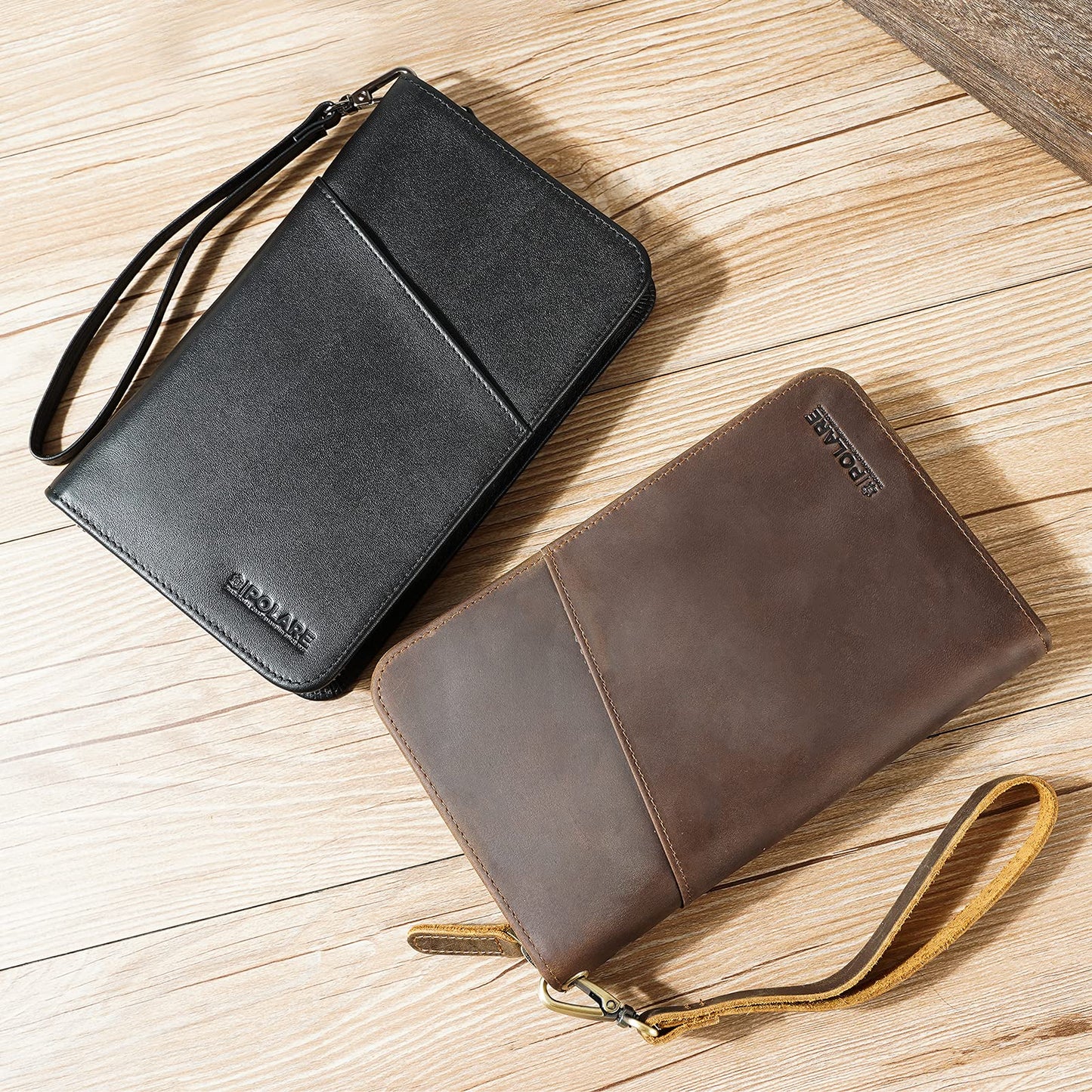 Polare Full Grain Leather Passport Holder Cover Case for Men and Women RFID Blocking Family Travel Wallet Holds 6 Passports (Dark Brown)