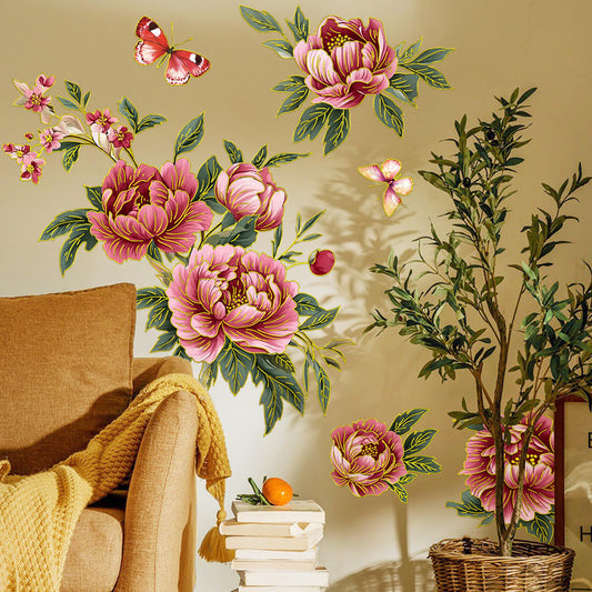 Vintage Rose Butterfly Wall Stickers Decor Flower Wall Decals Peel and Stick Removable DIY Home Wall Art Decorations for Living Room Kitchen Headboard Office (B)