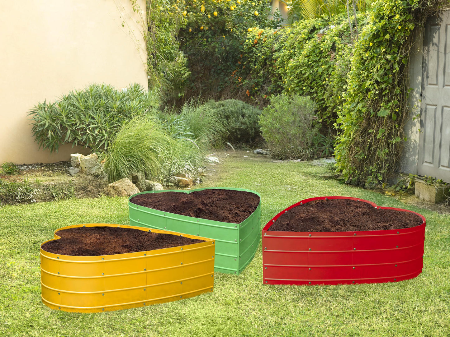 Plant & Plot Galvanized Raised Garden Beds Outdoor // Planter Raised Beds for Gardening, Vegetables, Flowers // Large Metal Garden Box (Yellow) // Tool-Free Assembly