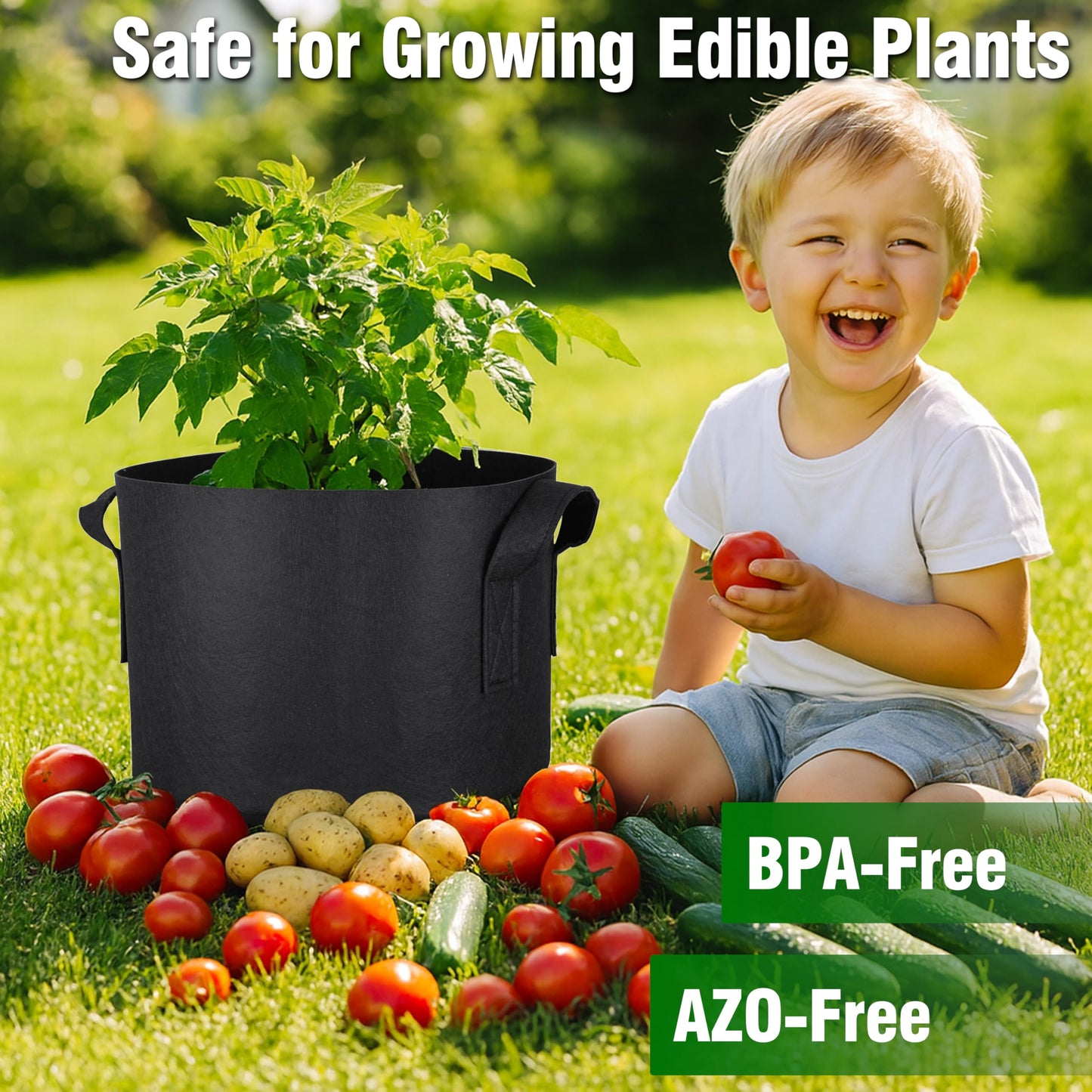 PHYEX 12-Pack 15 Gallon Grow Bags, Heavy Duty Fabric Pots with Handles, Reusable Plant Bags for Vegetable, Herbs & Flowers, BPA-Free, Breathable, Durable