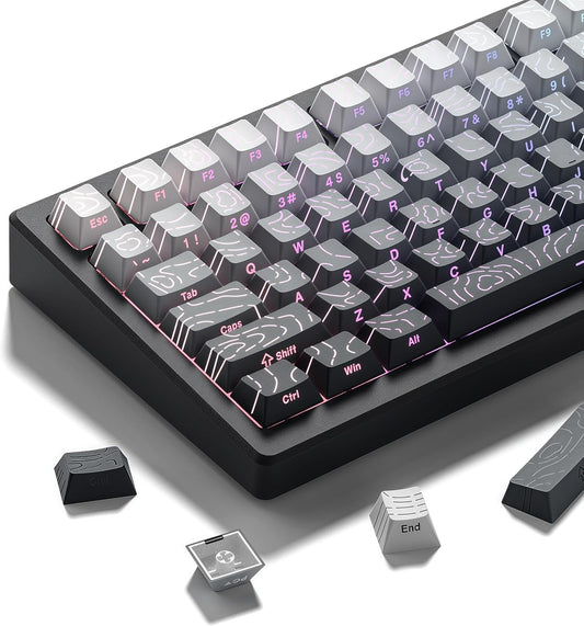 dagaladoo Sets 61/64/66/68/71/75/84/87 White/Grey Topographic keycap Line Backlit Gradient keycaps Shine Through