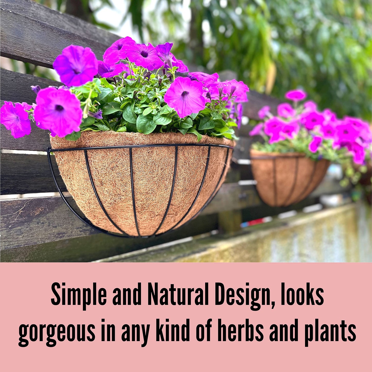 LaLaGreen Wall Planter Outdoor, 4 Pack, 14 Inch Large Wall Hanging Flower Basket with Coco Liner, Vertical Living Wall Mounted Wire Pot Outside Fence Railing Plant Pots Holder Deck Porch Balcony Patio