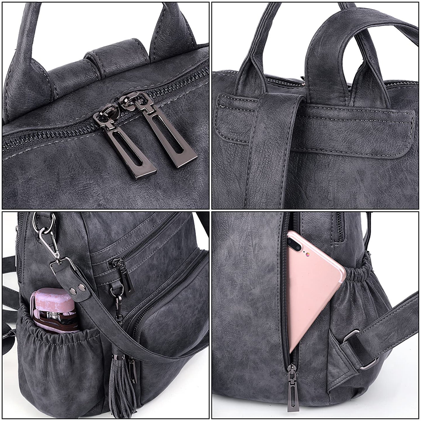 UTO Women Backpack Purse Leather Vegan Ladies Fashion Designer Rucksack Convertible Travel Shoulder Bag with Tassel