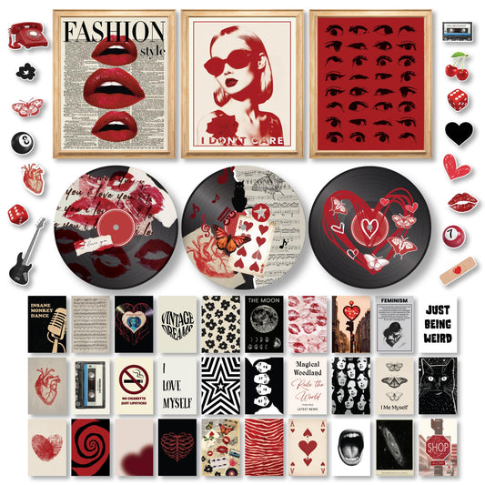 97 Decor Downtown Girl Room Decor Y2k Posters - Dark Red Downtown Girl Aesthetic Wall Decor, Y2k Room Decor 2000s Collage Kit, Trendy Wall Art Prints Dorm Decorations For Teen Girls Bedroom (Unframed)
