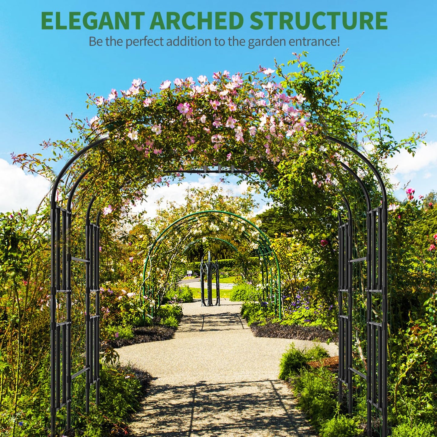 SUNYRISY Garden Arch Trellis for Climbing Plants Outdoor, 47.2" x 59" x 87" Metal Core Tall Archway Tunnel Plant Support for Cucumber Tomato Flowers Vegetables and Gardening