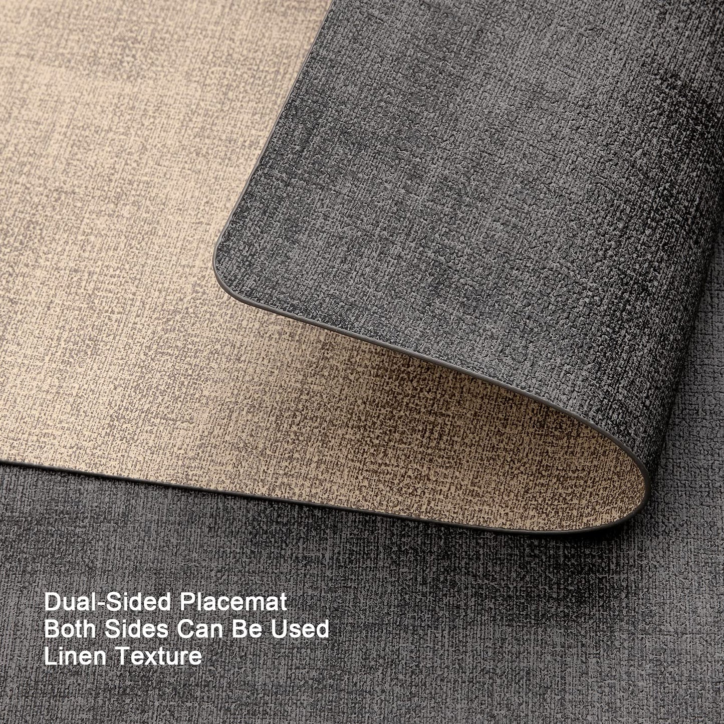 Myir JUN Placemats Dual Sided, Faux Leather Place Mats Set of 6 Indoor Placemat for Dining Table Outdoor Place Mat Manteles Individuales Square Non-Slip Washable Table Mats (Gray Beige, Set of 6)