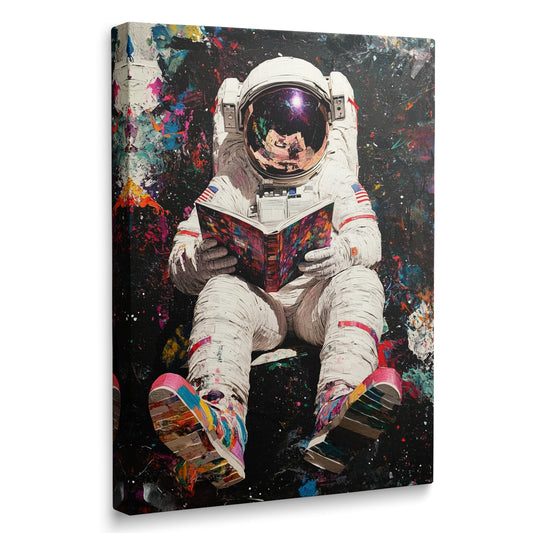 Colorful Pop Astronaut Outer Space Theme Classroom Decor Framed Graffiti Spaceman Contemporary Wall Art Canvas Cool Kids' Gifts Galaxy Prints Banksy Poster Universe Trippy Painting (12"x16")