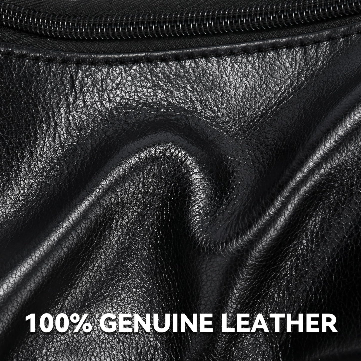 OrrinSports Black Leather Fanny Pack for Men & Women, Fashionable Multi-Pockets Waist Belt Bag for Travel Sports Hiking Cycling Fishing Running