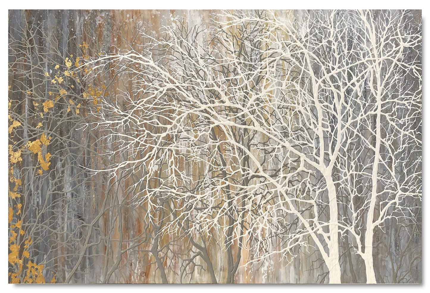 Yihui Arts Canvas Wall Art Hand Painted White Tree Pictures Brown Forest Painting Modern Abstract Landscape Nature Artwork for Bedroom Bathroom Home Office Living Room Decorations