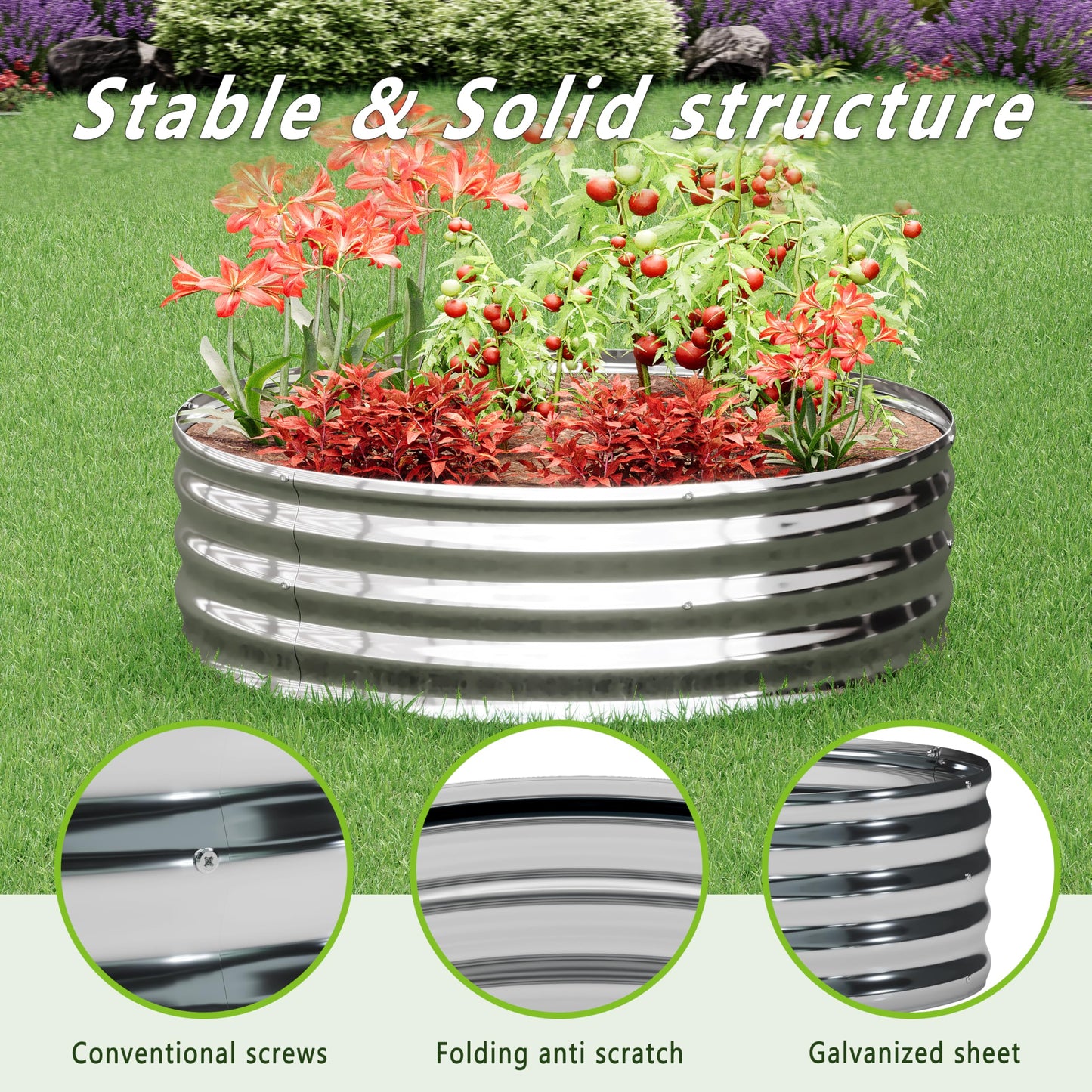 DIIYIV 2Pack 3x3x1ft Galvanized Raised Garden Bed, Planter Raised Garden Beds Outdoor, Round Clearance Raised Garden Beds for Gardening Vegetables