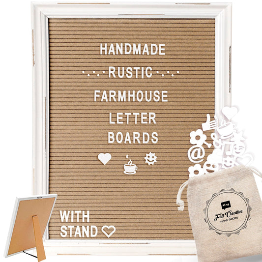 Cappuccino Felt Letter Board Back to School Sign with Rustic Wood White Frame - Farmhouse Letter Board Sign with Stand - Baby Announcement 12x16 Felt Board Changeable Message Board with 350 Letter Set